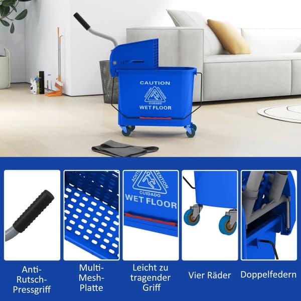 Puhdistuskärry Pesukauha Kotitalouksien 20 L Spinnerillä ja Erottimella Puhdasta Likaista Vesiä Sininen 60L x 27L x 70.5K cm