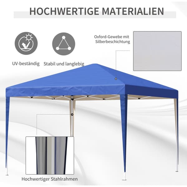 Pavillon ca 3x3m, vandafvisende, stabil, vintertæt pop-up foldepavillon, UV beskyttelse, sammenfoldeligt partytelt, havetelt med taske, havepavillon t