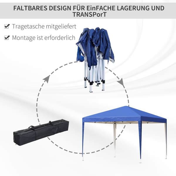 Pavillon ca 3x3m, vandafvisende, stabil, vintertæt pop-up foldepavillon, UV beskyttelse, sammenfoldeligt partytelt, havetelt med taske, havepavillon t