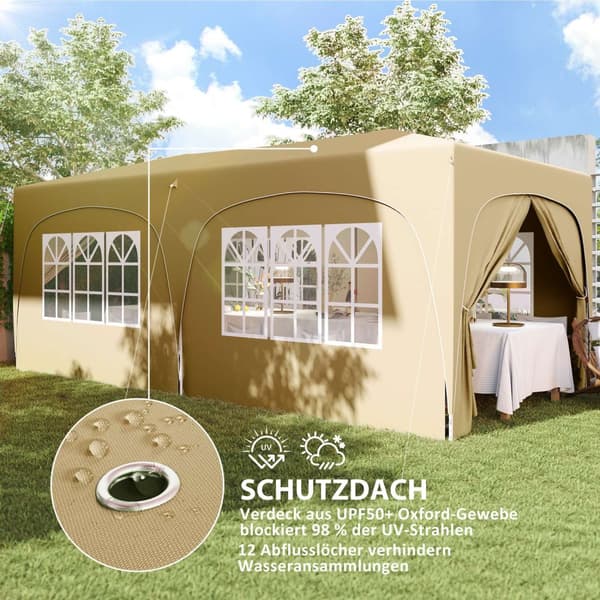 Lysthus ca 3x6m, vannavvisende, stabilt, vintersikkert sammenleggbart lysthus, UV-beskyttelse 50+, sammenleggbart partytelt, hagetelt med 6 sidepanele