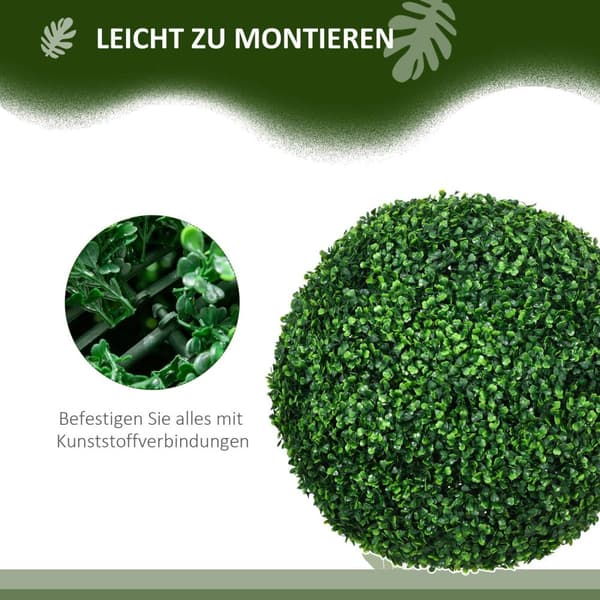 Set med 2 konstgjorda buxbombollar 50 cm konstgjorda växter, konstgjorda växter av plast Buxbomboll, falska växter för vardagsrummet kontorsträdgård T