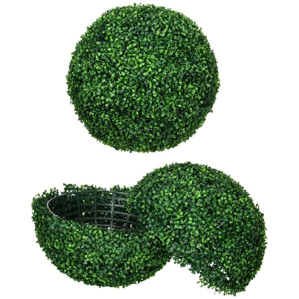 Set med 2 konstgjorda buxbombollar 50 cm konstgjorda växter, konstgjorda växter av plast Buxbomboll, falska växter för vardagsrummet kontorsträdgård T