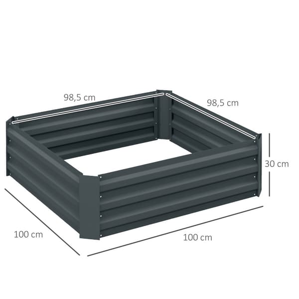 Sett med 2 høybed i stål, kald ramme, hagebed, plug-in blomsterkasse, plantekasse, plantepotte, 100 x 100 x 30 cm for hage, balkong, terrasse, grønnsa
