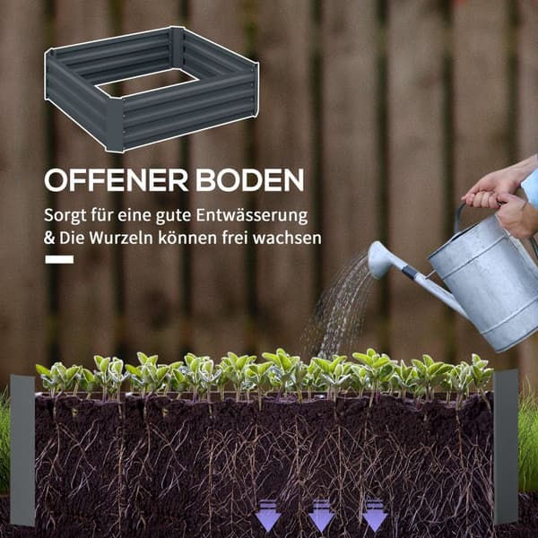 Sett med 2 høybed i stål, kald ramme, hagebed, plug-in blomsterkasse, plantekasse, plantepotte, 100 x 100 x 30 cm for hage, balkong, terrasse, grønnsa