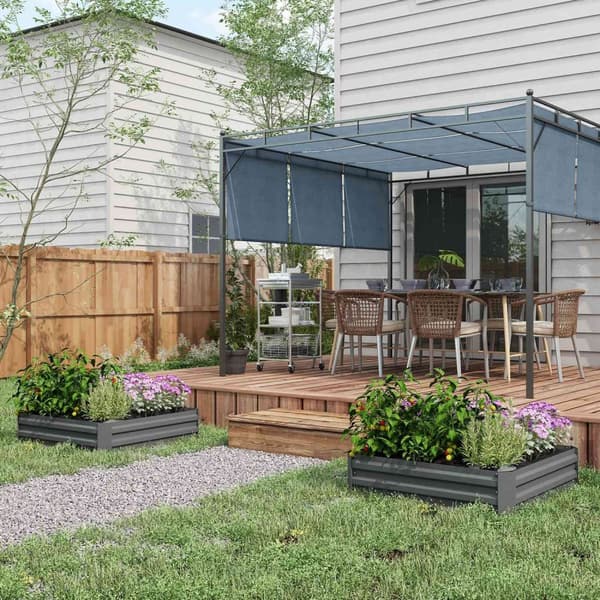Sett med 2 høybed i stål, kald ramme, hagebed, plug-in blomsterkasse, plantekasse, plantepotte, 100 x 100 x 30 cm for hage, balkong, terrasse, grønnsa
