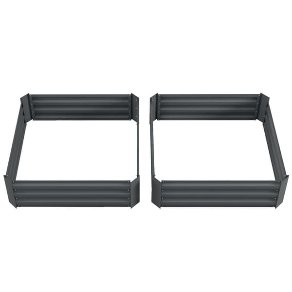 Sett med 2 høybed i stål, kald ramme, hagebed, plug-in blomsterkasse, plantekasse, plantepotte, 100 x 100 x 30 cm for hage, balkong, terrasse, grønnsa