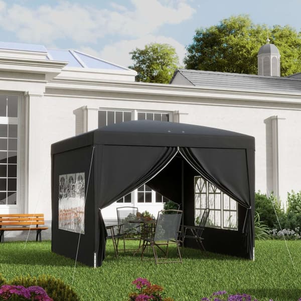 Lysthus ca 3x3m, vannavstøtende, stabilt, vintersikkert sammenleggbart lysthus, UV-beskyttelse 50+, sammenleggbart partytelt, hagetelt med 4 sidepanel