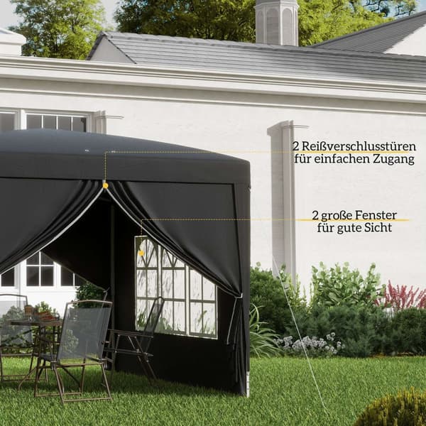 Lysthus ca 3x3m, vannavstøtende, stabilt, vintersikkert sammenleggbart lysthus, UV-beskyttelse 50+, sammenleggbart partytelt, hagetelt med 4 sidepanel