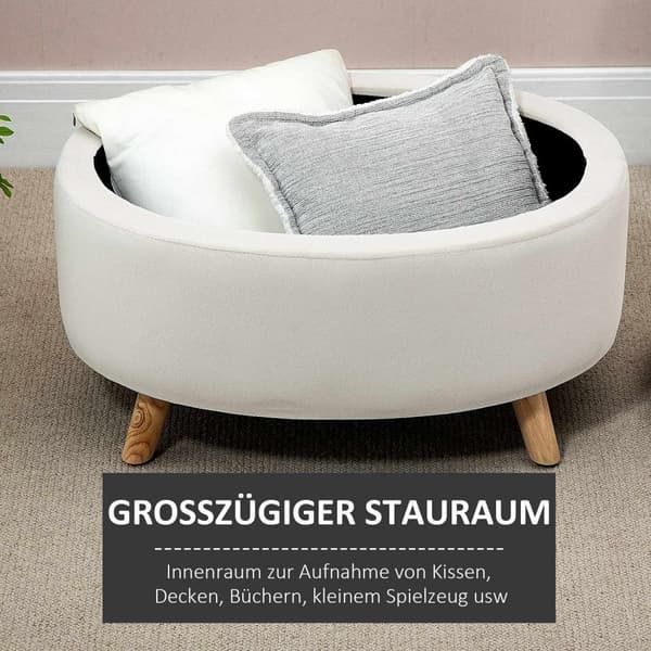 Benk med oppbevaringsplass, oval polstret benk med lokk, sengebenk med fløyelslook, til gang, soverom, stue, treben 71 x 51,5 x 42 cm beige