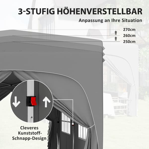 Lusthus ca 3x6m, vattenavvisande, stabilt, vintersäkert hopfällbart lusthus, UV-skydd 50+, hopfällbart partytält, trädgårdstält med 6 sidopaneler, poc
