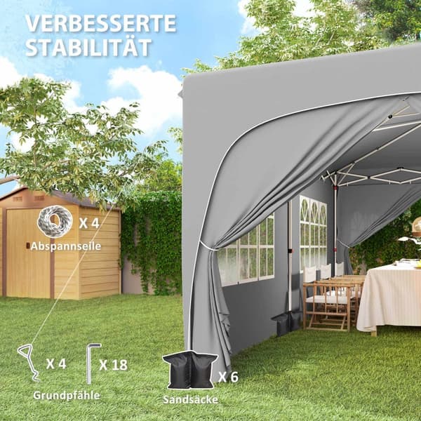 Lusthus ca 3x6m, vattenavvisande, stabilt, vintersäkert hopfällbart lusthus, UV-skydd 50+, hopfällbart partytält, trädgårdstält med 6 sidopaneler, poc