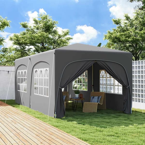 Lusthus ca 3x6m, vattenavvisande, stabilt, vintersäkert hopfällbart lusthus, UV-skydd 50+, hopfällbart partytält, trädgårdstält med 6 sidopaneler, poc