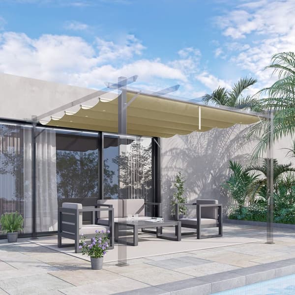 Ersättningstak för 3x3 m pergola, vattentät infällbart vågtak med regndräneringshål, vintertätt skärmskydd för trädgård, uteplats, beige