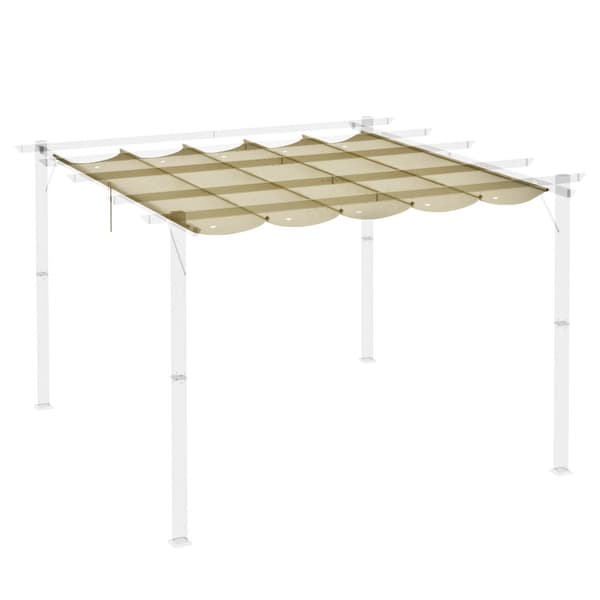 Ersättningstak för 3x3 m pergola, vattentät infällbart vågtak med regndräneringshål, vintertätt skärmskydd för trädgård, uteplats, beige