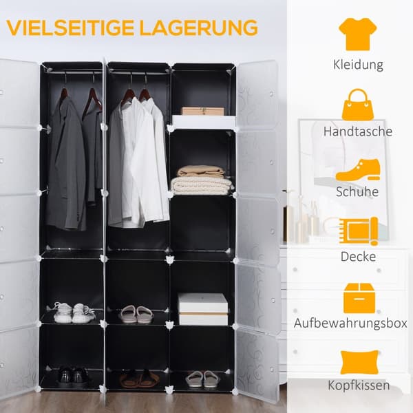 DIY garderobehyldesystem med 2 store og 9 små terninger DIY terninghylde, skostativ, opbevaringsstativ til bøger Legetøj Sort 111 x 47 x 183 cm