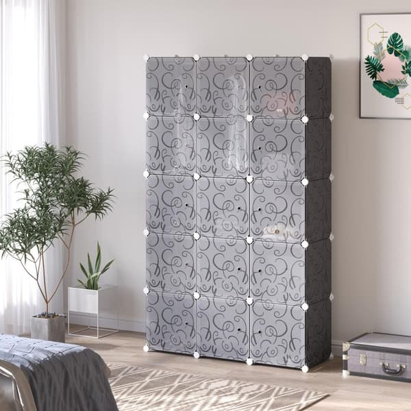 DIY garderobehyldesystem med 2 store og 9 små terninger DIY terninghylde, skostativ, opbevaringsstativ til bøger Legetøj Sort 111 x 47 x 183 cm
