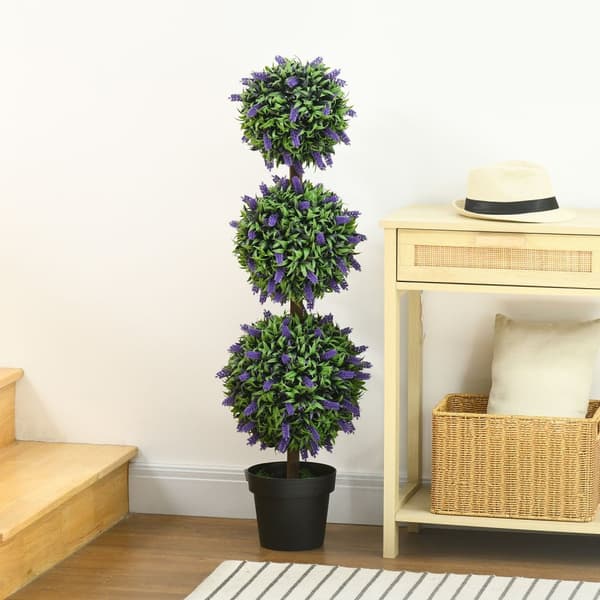 Set med 2 konstgjorda lavendelträd stora 110 cm konstgjorda växter, konstgjorda plastväxter i kruka, UV-beständiga konstgjorda blommor med 3 bollar fö