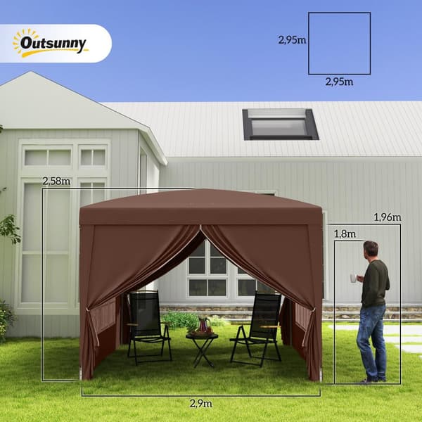 Lysthus ca 3x3m, vannavstøtende, stabilt, vintersikkert sammenleggbart lysthus, UV-beskyttelse 50+, sammenleggbart partytelt, hagetelt med 4 sidepanel