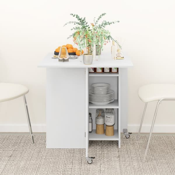 Fällbart matbord, mobilt köksbord för 2-4 personer med öppna hyllor, 1 låda, fällbord för små rum, matsal 114,5 x 70 x 75 cm, vit