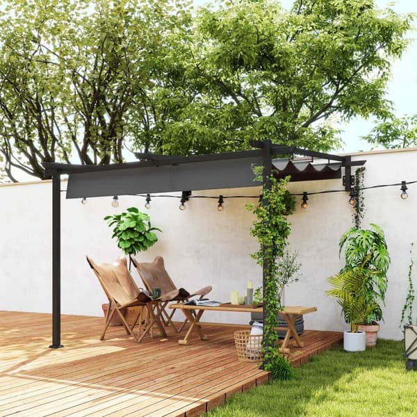 Terrassetag pergola ca 3x3m terrasse overdækning, havepavillon i aluminium, vægbeslag, havepavillon med justerbart tag, solafskærmning til terrasse og