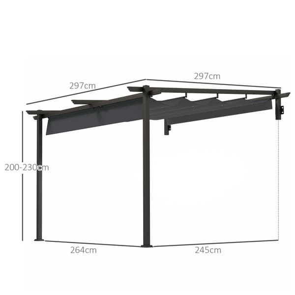 Terrassetag pergola ca 3x3m terrasse overdækning, havepavillon i aluminium, vægbeslag, havepavillon med justerbart tag, solafskærmning til terrasse og
