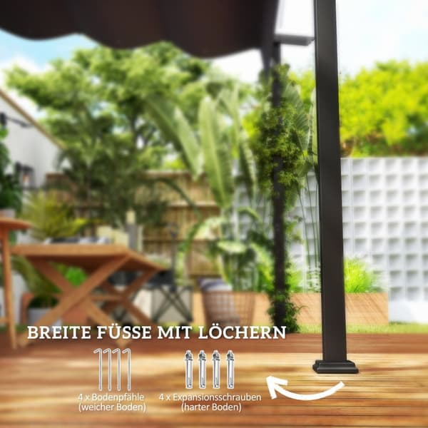 Terrassetag pergola ca 3x3m terrasse overdækning, havepavillon i aluminium, vægbeslag, havepavillon med justerbart tag, solafskærmning til terrasse og