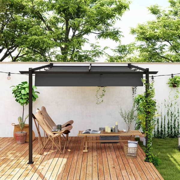 Terrassetag pergola ca 3x3m terrasse overdækning, havepavillon i aluminium, vægbeslag, havepavillon med justerbart tag, solafskærmning til terrasse og