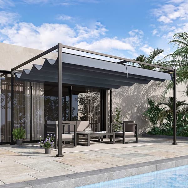 Pergola 4x3m hagepaviljong, terrassetak laget av stål, hagepaviljong med justerbart tak, frittstående, solbeskyttelse for uteplass og hage, mørkegrå
