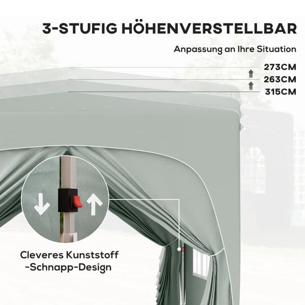 Lysthus 3x3m, vannavstøtende, stabilt, vintersikkert pop-up sammenleggbart lysthus, UV-beskyttelse 50+, sammenleggbart partytelt, hagetelt med 4 sidep