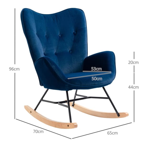 Gyngestol med ører Gyngestol Great Comfort Armlæn Sæde Ryglæn polstret med High Density Velvet Stof Blå