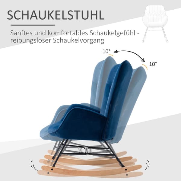 Gyngestol med ører Gyngestol Great Comfort Armlæn Sæde Ryglæn polstret med High Density Velvet Stof Blå