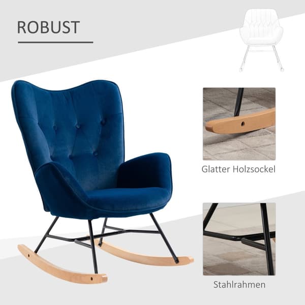 Gyngestol med ører Gyngestol Great Comfort Armlæn Sæde Ryglæn polstret med High Density Velvet Stof Blå