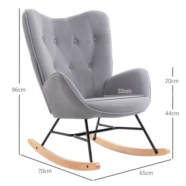 Gyngestol, ergonomisk gyngestol, lenestol, ammestol med fløyelslook, gyngestol kan holde opptil 150 kg, til soverom, stue, lys grå