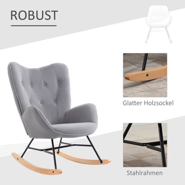 Gyngestol, ergonomisk gyngestol, lenestol, ammestol med fløyelslook, gyngestol kan holde opptil 150 kg, til soverom, stue, lys grå