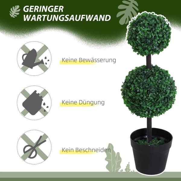 Konstgjorda växter Set med 2 Stor 67 cm konstgjord växt med 2 bollar, konstgjorda plastträd i kruka, konstgjorda träd som äkta för Vardagsrum Sovrum K