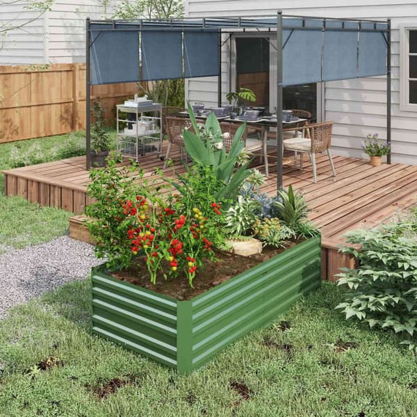 Høybed av stål, plantebed, kaldramme, hagebed, blomsterkasse, pluggbar, plantekasse, plantepotte, 180 x 90 x 60 cm for hage, balkong, terrasse, grønns