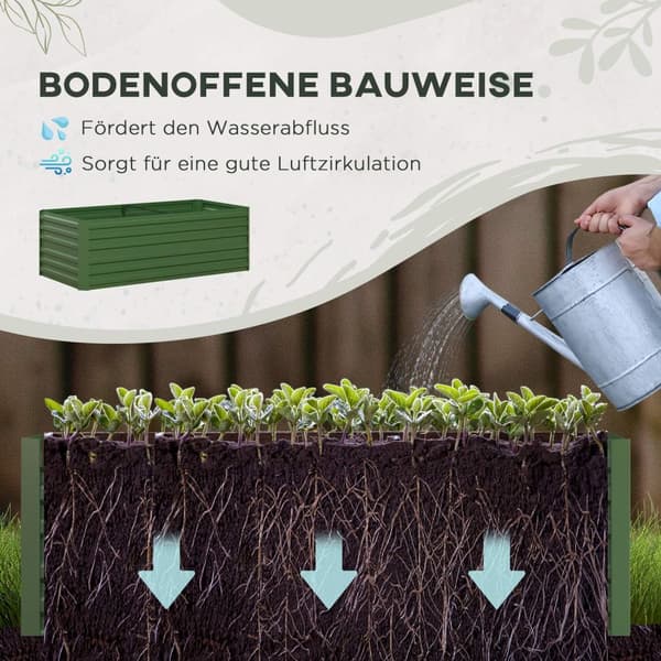 Høybed av stål, plantebed, kaldramme, hagebed, blomsterkasse, pluggbar, plantekasse, plantepotte, 180 x 90 x 60 cm for hage, balkong, terrasse, grønns