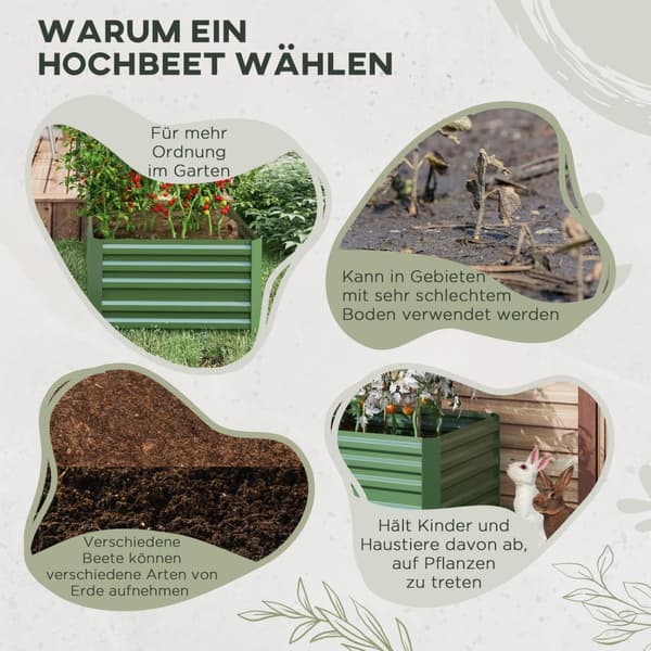 Høybed av stål, plantebed, kaldramme, hagebed, blomsterkasse, pluggbar, plantekasse, plantepotte, 180 x 90 x 60 cm for hage, balkong, terrasse, grønns