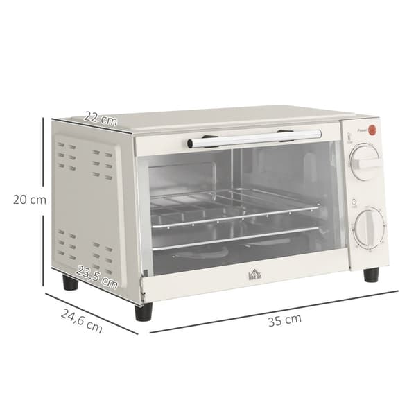 Miniuuni 9L miniuuni uunipellillä, grilliritilä, 100 °C-230 °C, säädettävä lämpötila ja kypsennysaika, 60 min, 750W, ruostumaton teräs, kermanvalkoine