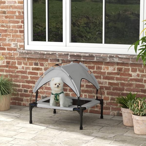 Forhøyet hundeseng med baldakin, kjæledyrseng, utendørs hundeseng med tak, pustende, for små og mellomstore hunder Lys grå Oxford 76 x 61 x 69,5 cm