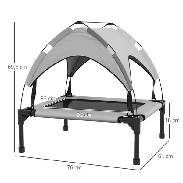 Forhøyet hundeseng med baldakin, kjæledyrseng, utendørs hundeseng med tak, pustende, for små og mellomstore hunder Lys grå Oxford 76 x 61 x 69,5 cm
