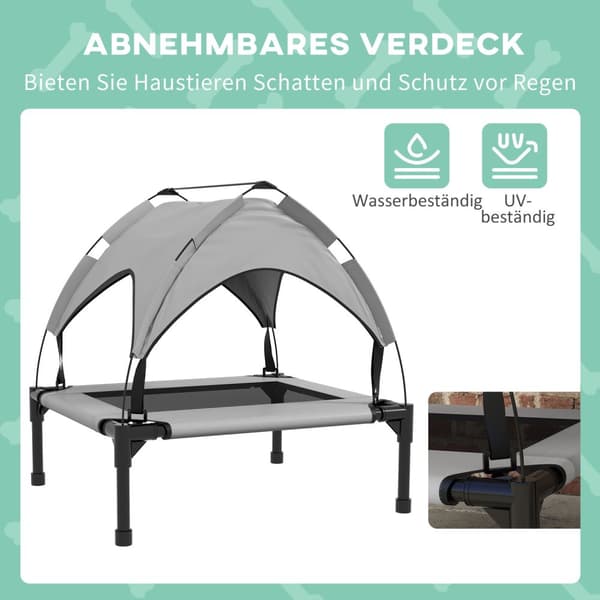 Forhøyet hundeseng med baldakin, kjæledyrseng, utendørs hundeseng med tak, pustende, for små og mellomstore hunder Lys grå Oxford 76 x 61 x 69,5 cm
