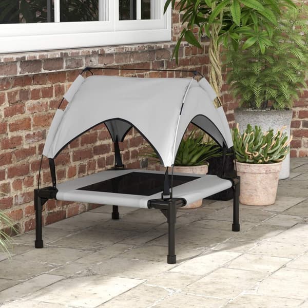 Forhøyet hundeseng med baldakin, kjæledyrseng, utendørs hundeseng med tak, pustende, for små og mellomstore hunder Lys grå Oxford 76 x 61 x 69,5 cm
