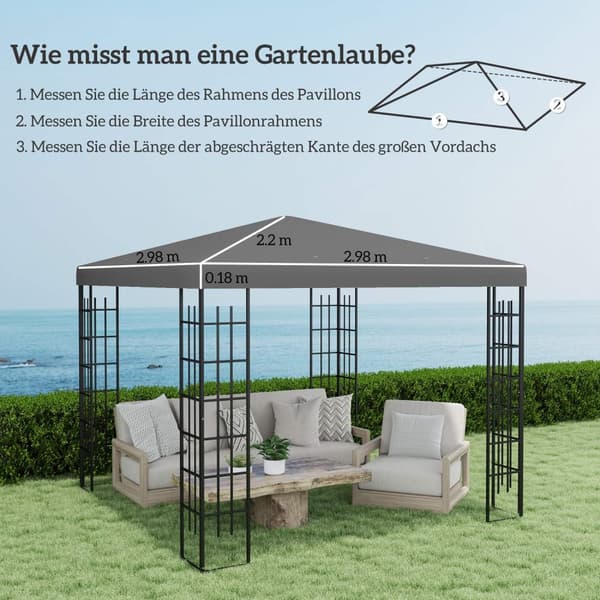 Outsuuny erstatningstak for Gazebo 3x3m Vanntett Gazebo Roof Deksel for Hage Gazebo Oxford Stofferstatningsdeler 370gsm Mørkegrå