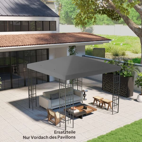 Outsuuny erstatningstak for Gazebo 3x3m Vanntett Gazebo Roof Deksel for Hage Gazebo Oxford Stofferstatningsdeler 370gsm Mørkegrå