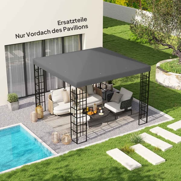 Outsuuny erstatningstak for Gazebo 3x3m Vanntett Gazebo Roof Deksel for Hage Gazebo Oxford Stofferstatningsdeler 370gsm Mørkegrå