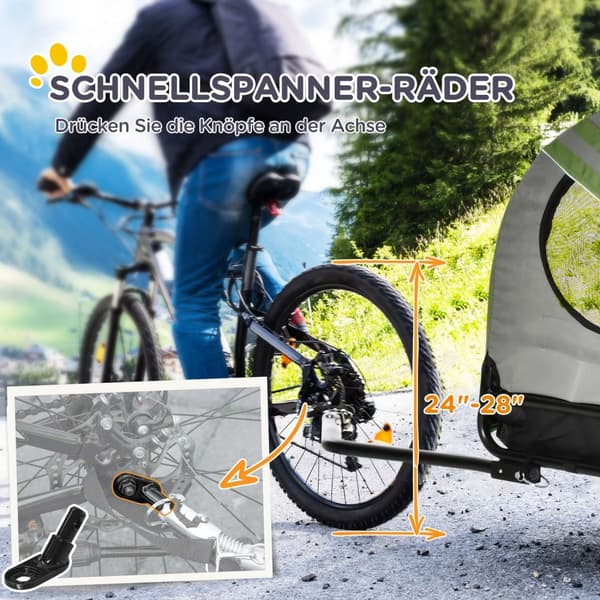 2-i-1 hundehenger & hundevogn, hundesykkelhenger, hundevogn med reflekser for mellomstore hunder opptil 20 kg, Oxford-stoff, grønn