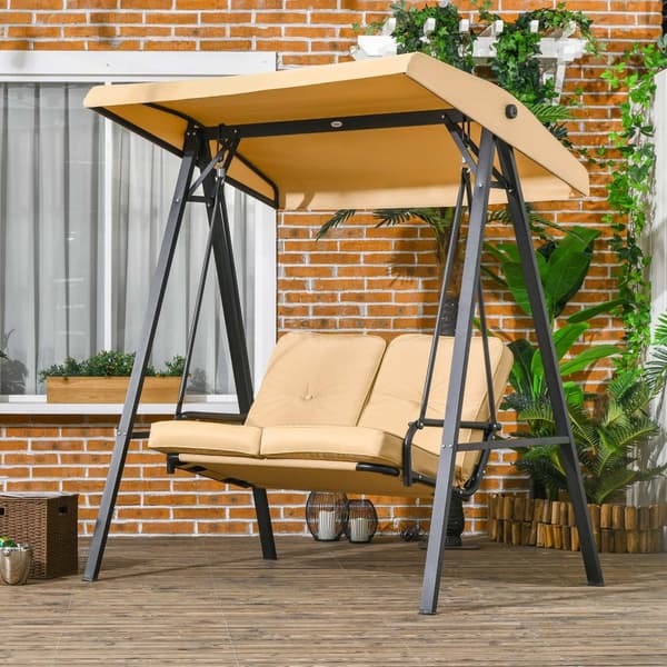 Outsuuny Hollywood swing 3-seters hagehuske med justerbar solseil, huskebenkbelastning opptil 220 kg, hageseng for hage, terrasse, 138 x 106 x 174 cm,
