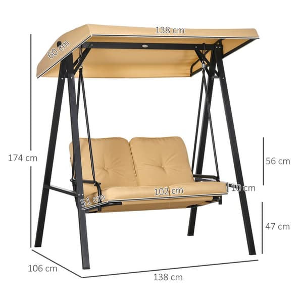 Outsuuny Hollywood swing 3-seters hagehuske med justerbar solseil, huskebenkbelastning opptil 220 kg, hageseng for hage, terrasse, 138 x 106 x 174 cm,
