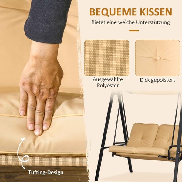 Outsuuny Hollywood swing 3-seters hagehuske med justerbar solseil, huskebenkbelastning opptil 220 kg, hageseng for hage, terrasse, 138 x 106 x 174 cm,